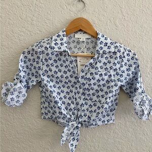 Zara Girls Blue Floral Tie-Front Shirt NWT Size 6–7